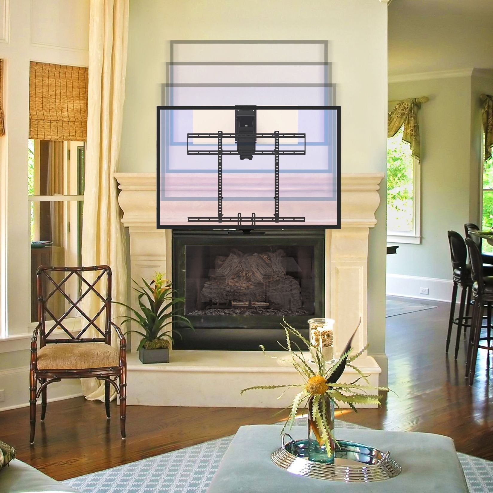 Mantel Mount MM720 Pro Series Fireplace Pull Down TV Mount In Action